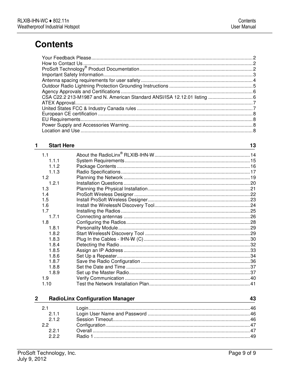 ProSoft Technology RLXIB-IHN-W-E User Manual | Page 9 / 167