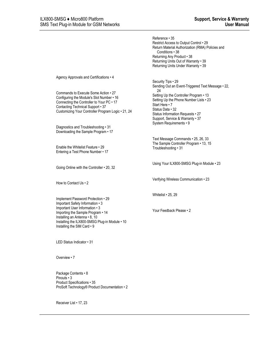 Index | ProSoft Technology ILX800-SMSG User Manual | Page 41 / 41