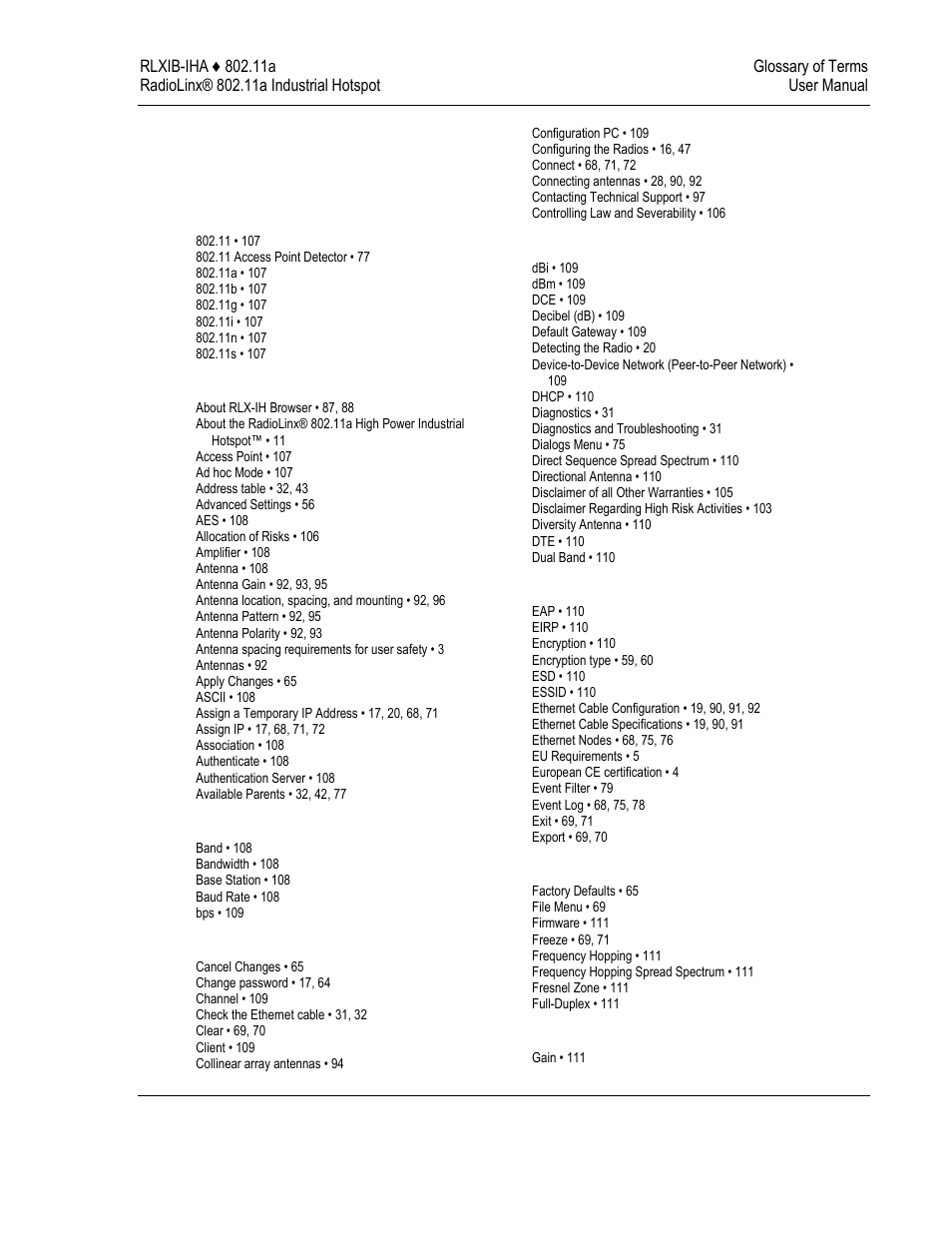 Index | ProSoft Technology RLXIB-IHA-A User Manual | Page 121 / 123