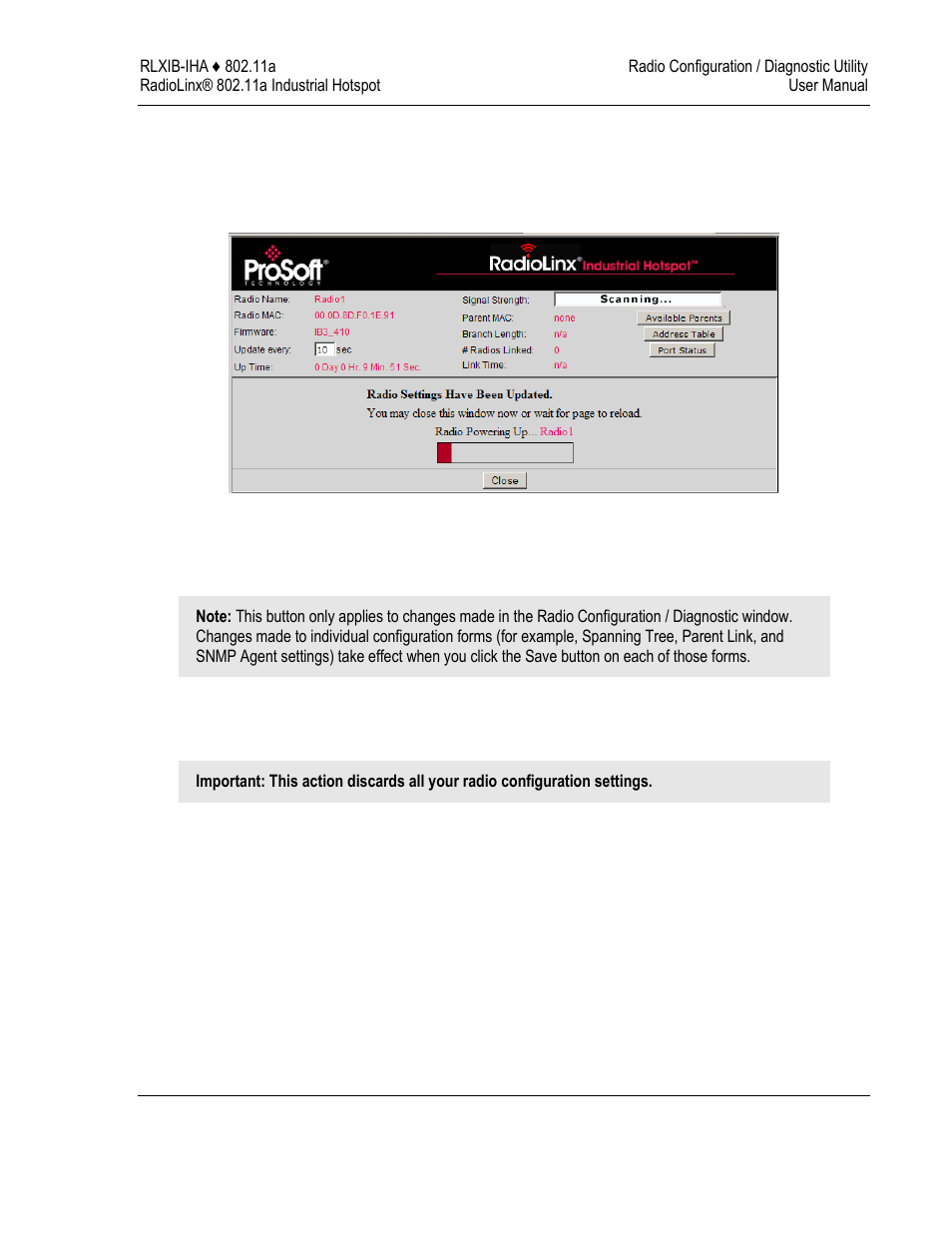 Apply changes, Cancel changes, Factory defaults | ProSoft Technology RLXIB-IHA-A User Manual | Page 65 / 123