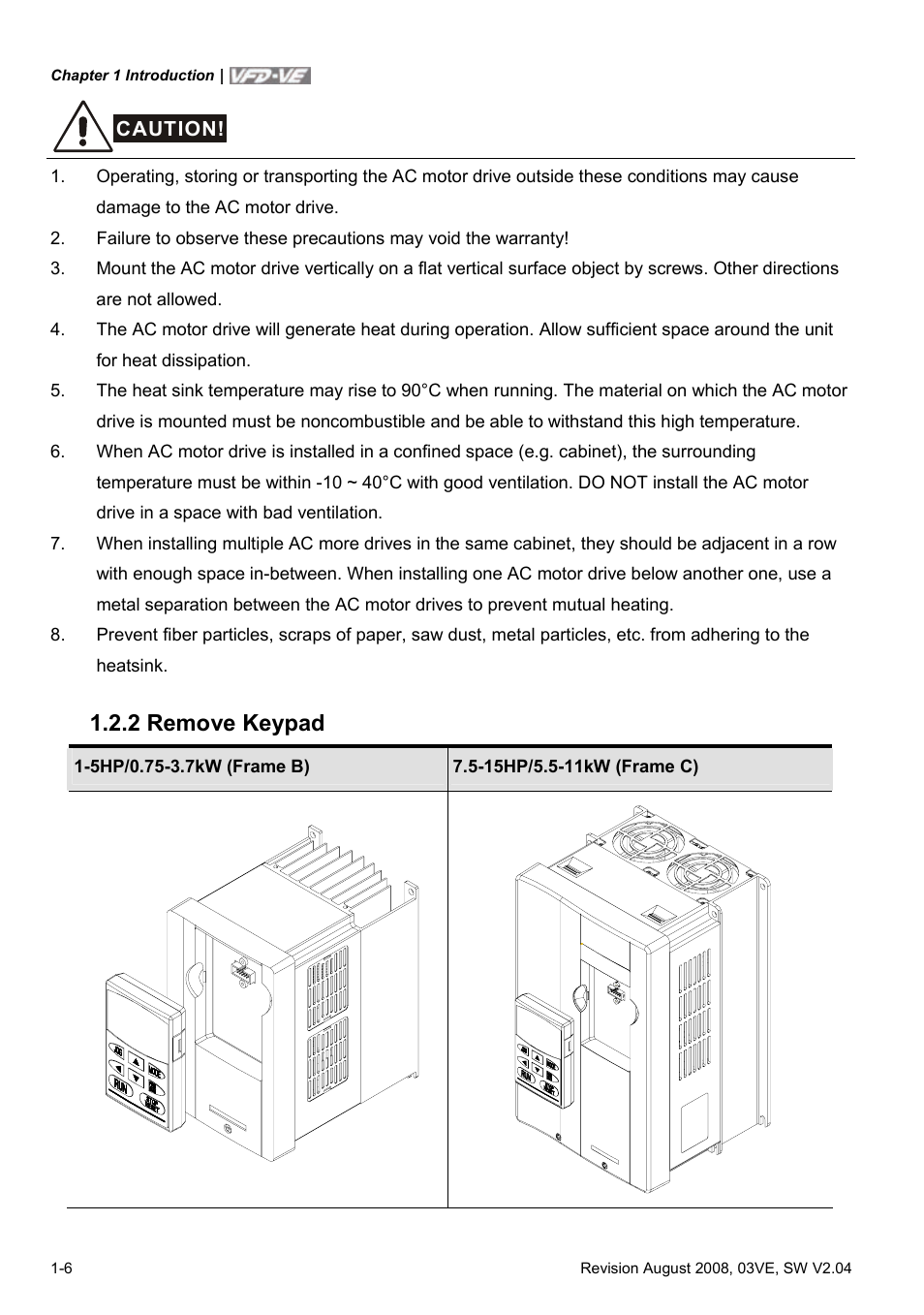 2 remove keypad, 2 remove keypad -6 | Delta Electronics AC Motor Drive VFD-VE Series User Manual | Page 15 / 291