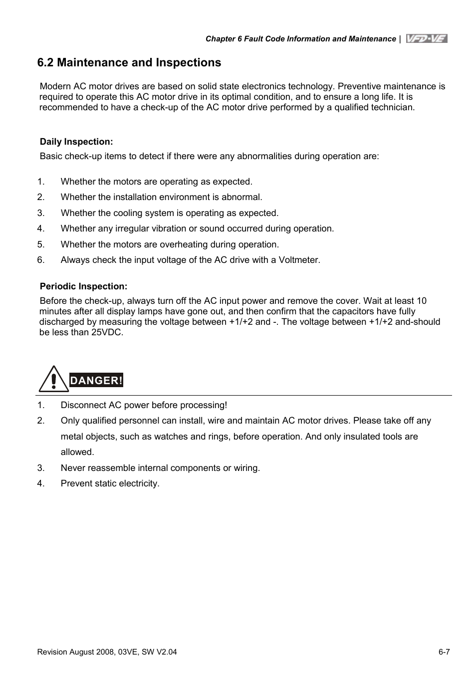 2 maintenance and inspections, 2 maintenance and inspections -7 | Delta Electronics AC Motor Drive VFD-VE Series User Manual | Page 232 / 291