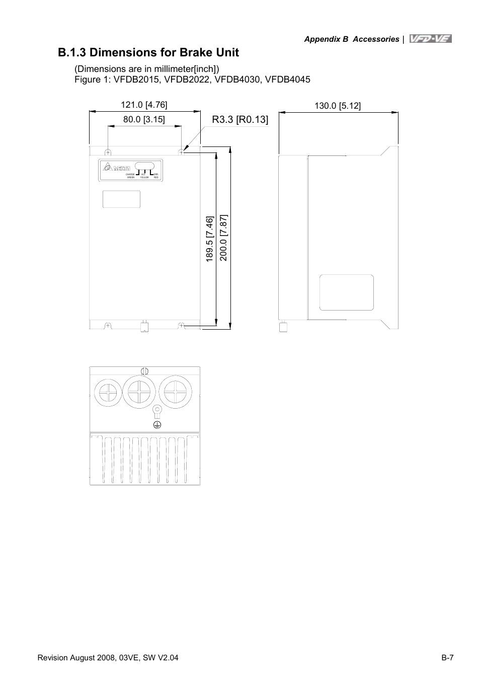 B.1.3 dimensions for brake unit | Delta Electronics AC Motor Drive VFD-VE Series User Manual | Page 246 / 291