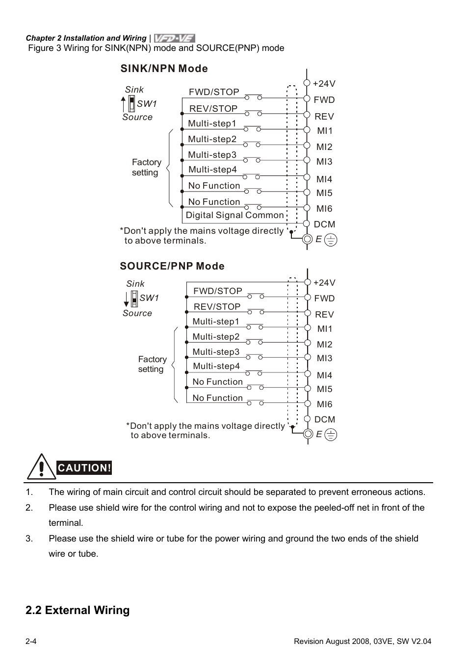 2 external wiring, 2 external wiring -4 | Delta Electronics AC Motor Drive VFD-VE Series User Manual | Page 27 / 291