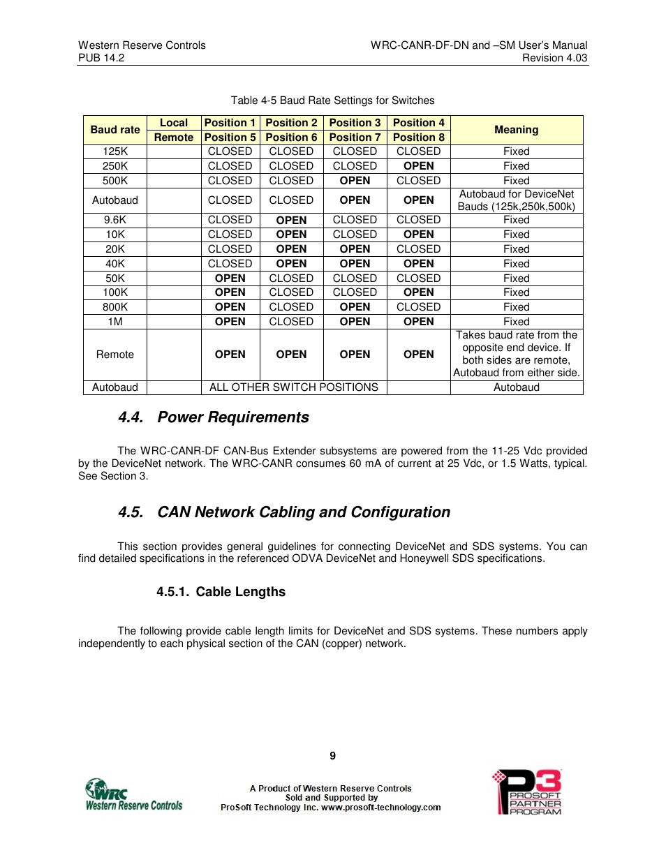 Power requirements, Can network cabling and configuration | ProSoft Technology WRC-CANR-DF User Manual | Page 13 / 26