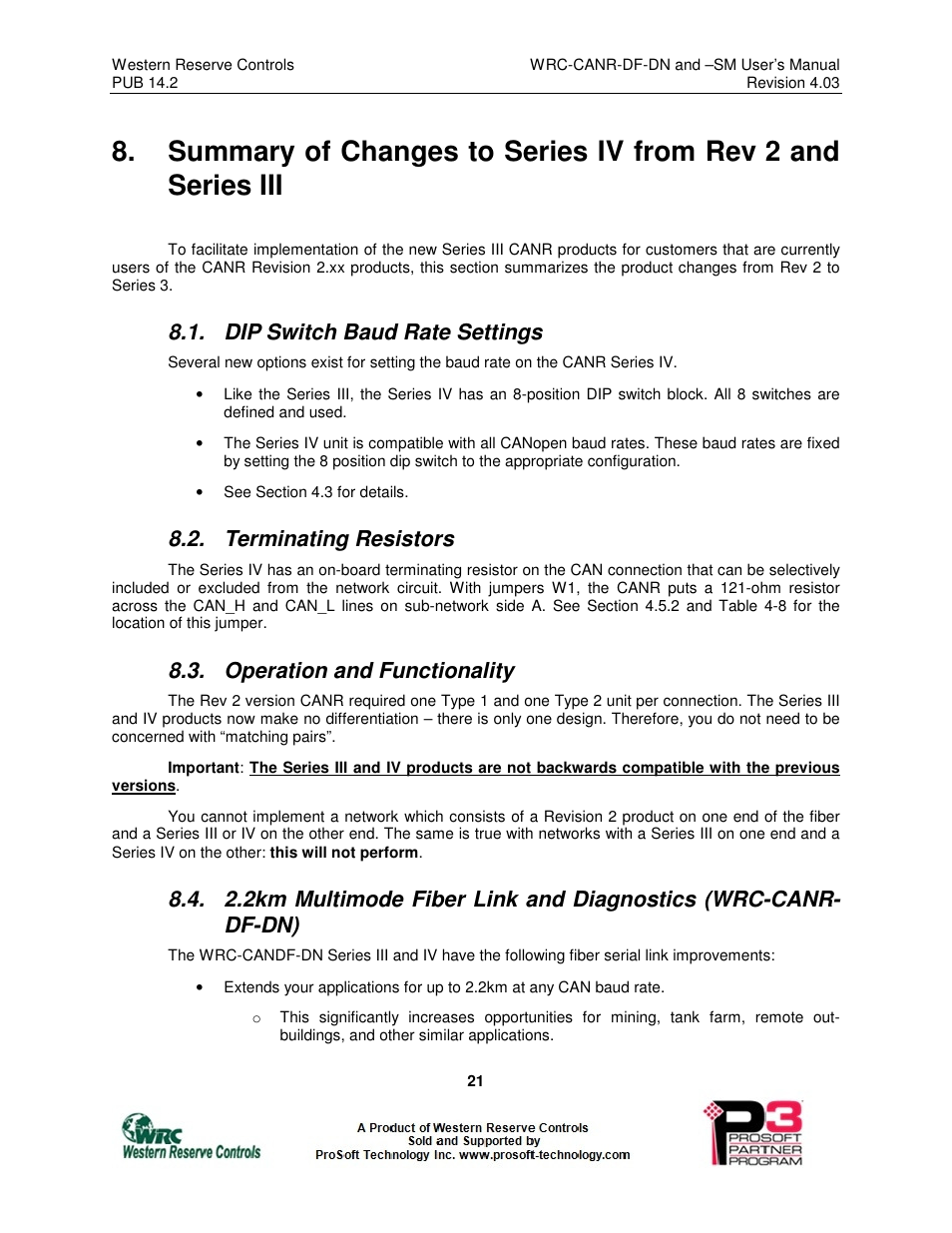 Dip switch baud rate settings, Terminating resistors, Operation and functionality | ProSoft Technology WRC-CANR-DF User Manual | Page 25 / 26