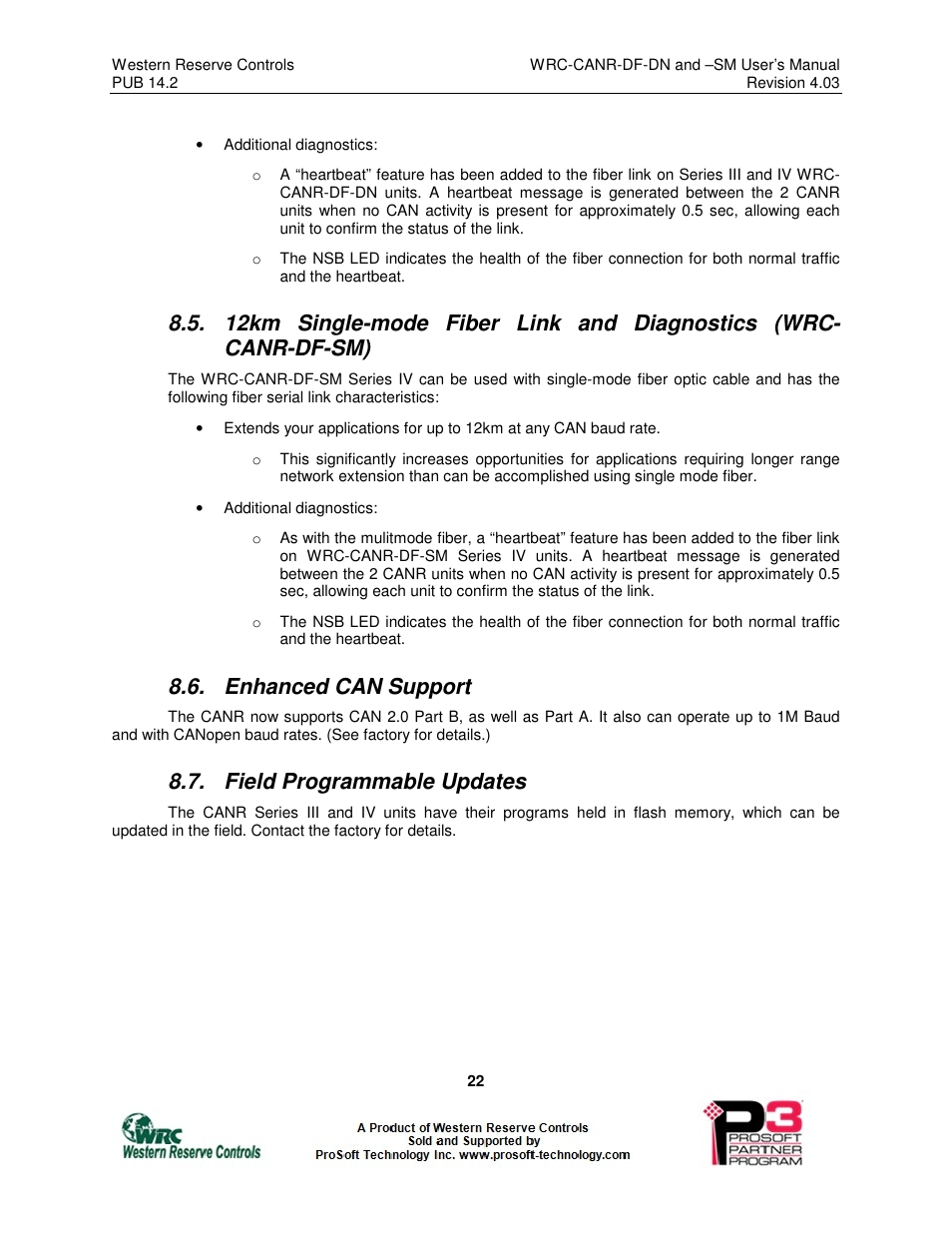 Enhanced can support, Field programmable updates | ProSoft Technology WRC-CANR-DF User Manual | Page 26 / 26