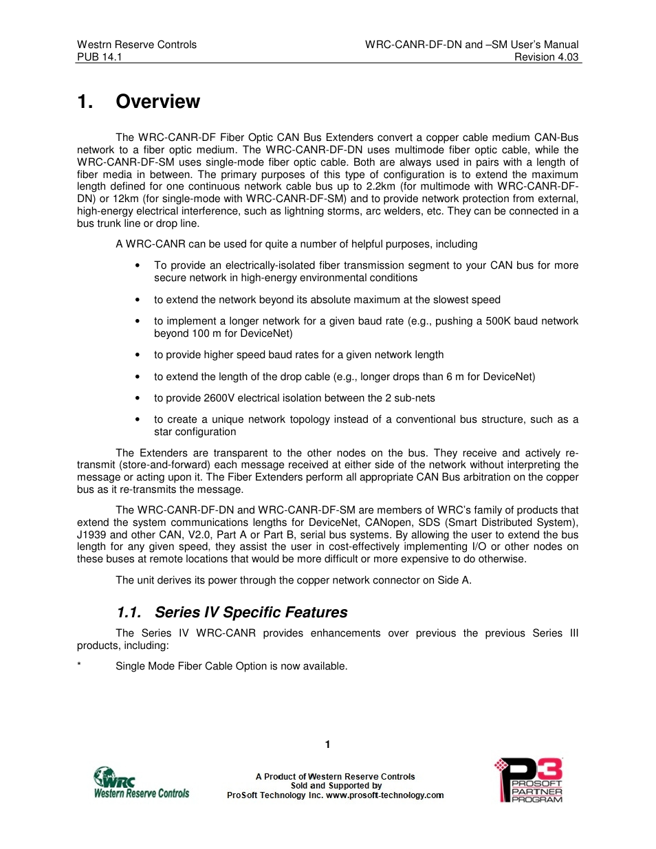 Overview, Series iv specific features | ProSoft Technology WRC-CANR-DF User Manual | Page 5 / 26