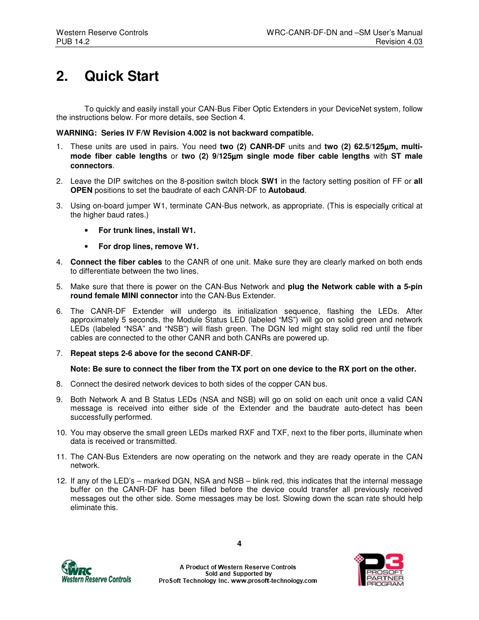 Quick start | ProSoft Technology WRC-CANR-DF User Manual | Page 8 / 26