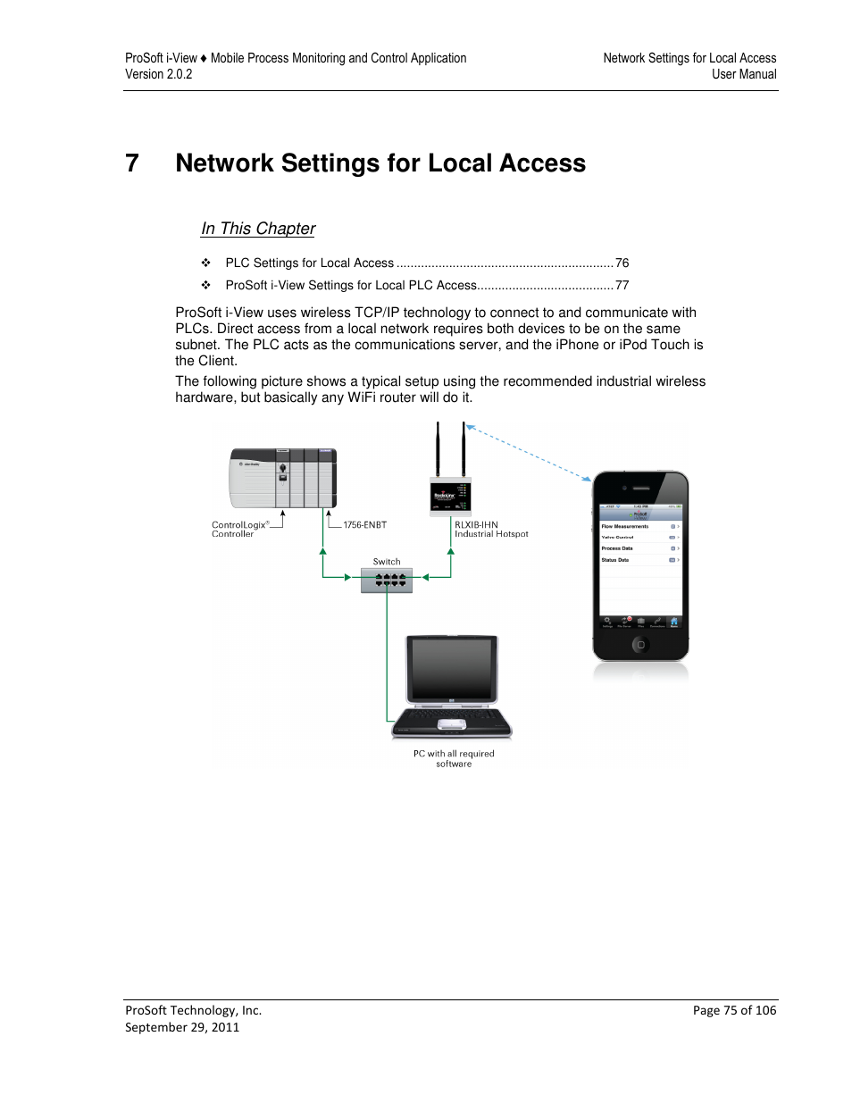 7network settings for local access | ProSoft Technology ProSoft i-View User Manual | Page 75 / 106