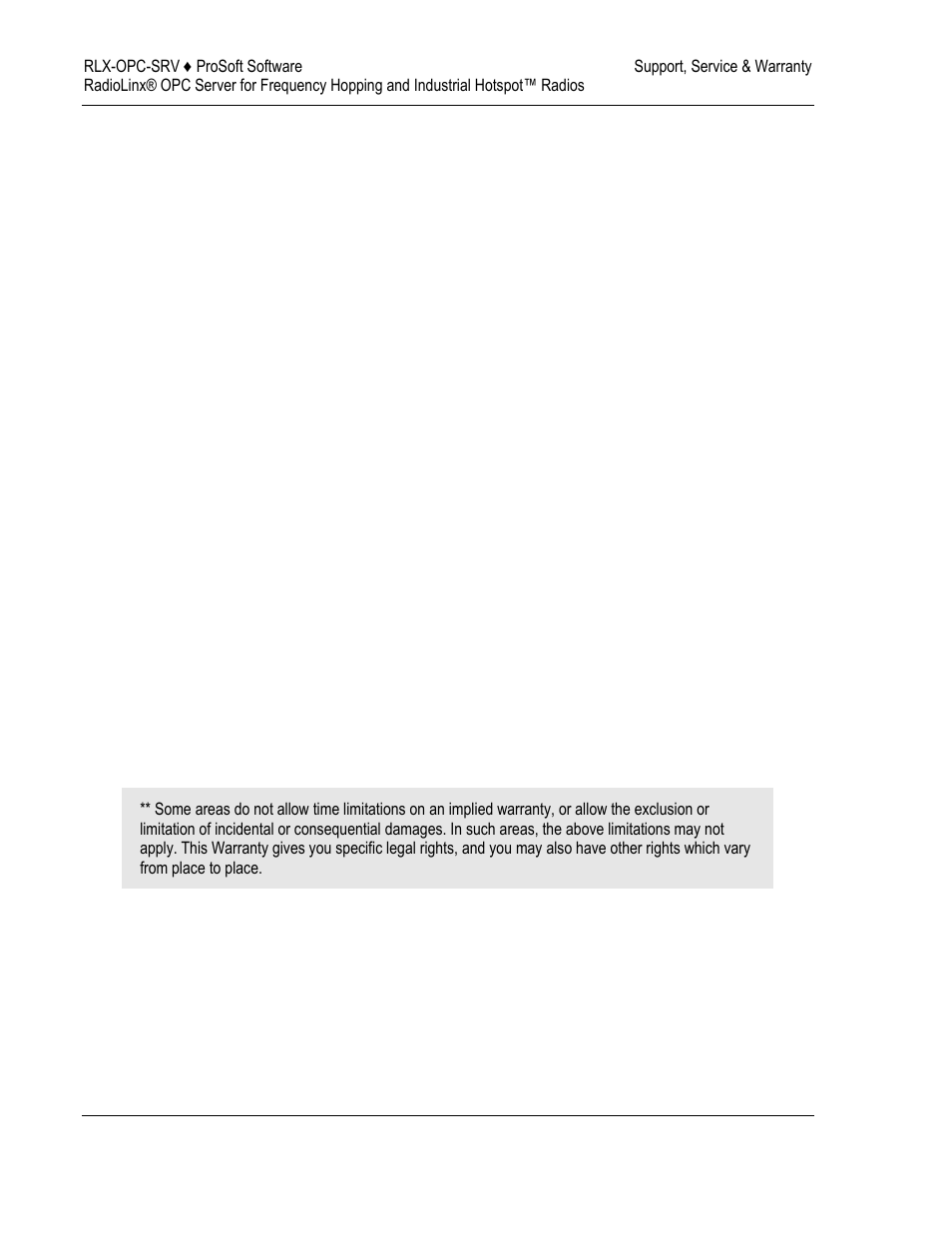 Disclaimer of all other warranties, Limitation of remedies, Time limit for bringing suit | ProSoft Technology RLX-OPC-SRV User Manual | Page 104 / 108