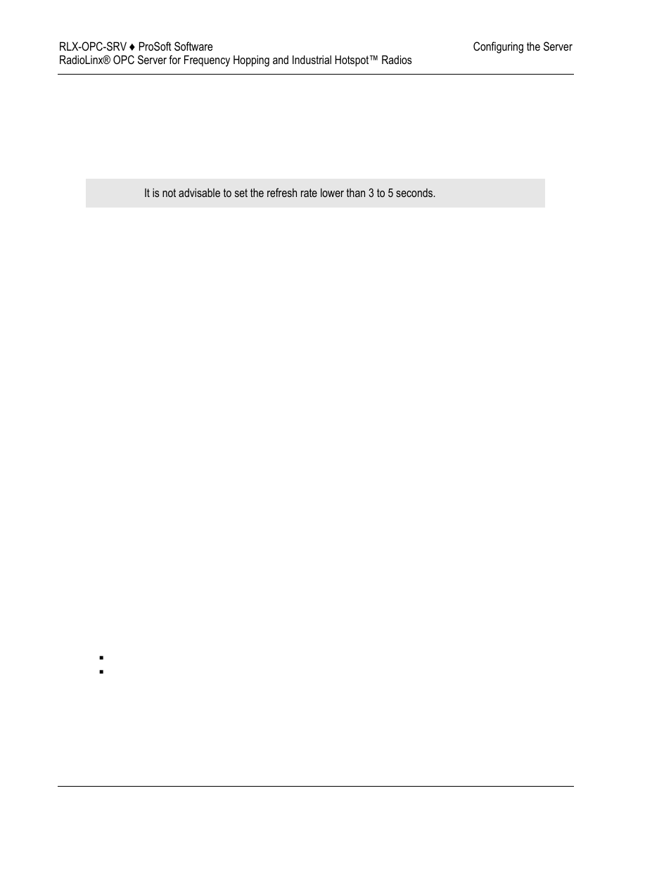 Changing the server's update rate, Adjusting an existing radio or channel, Removing items | Properties, Opc reset tags / commands, Changing, Server's update rate | ProSoft Technology RLX-OPC-SRV User Manual | Page 32 / 108