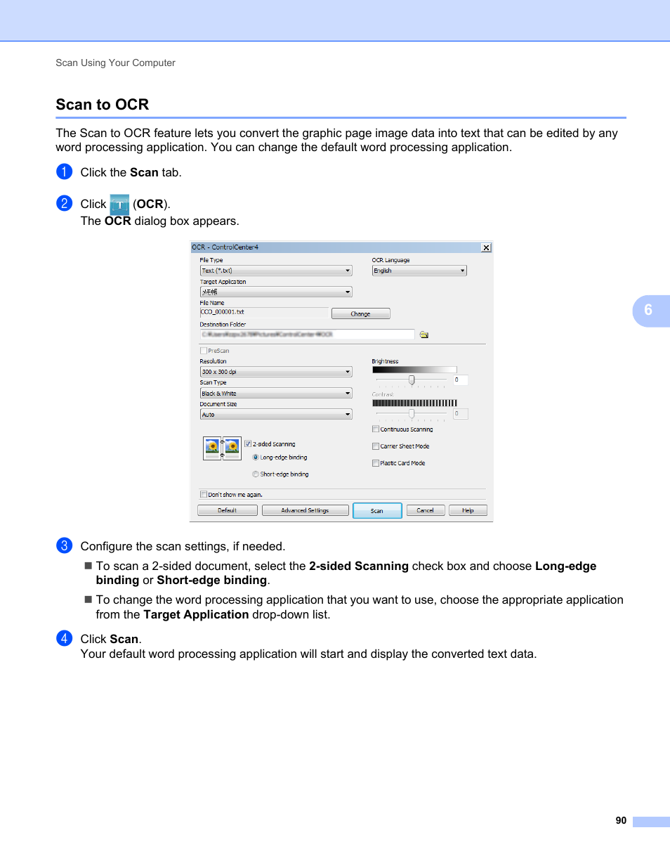 Scan to ocr, 6scan to ocr | Brother ADS-2400N User Manual | Page 106 / 319