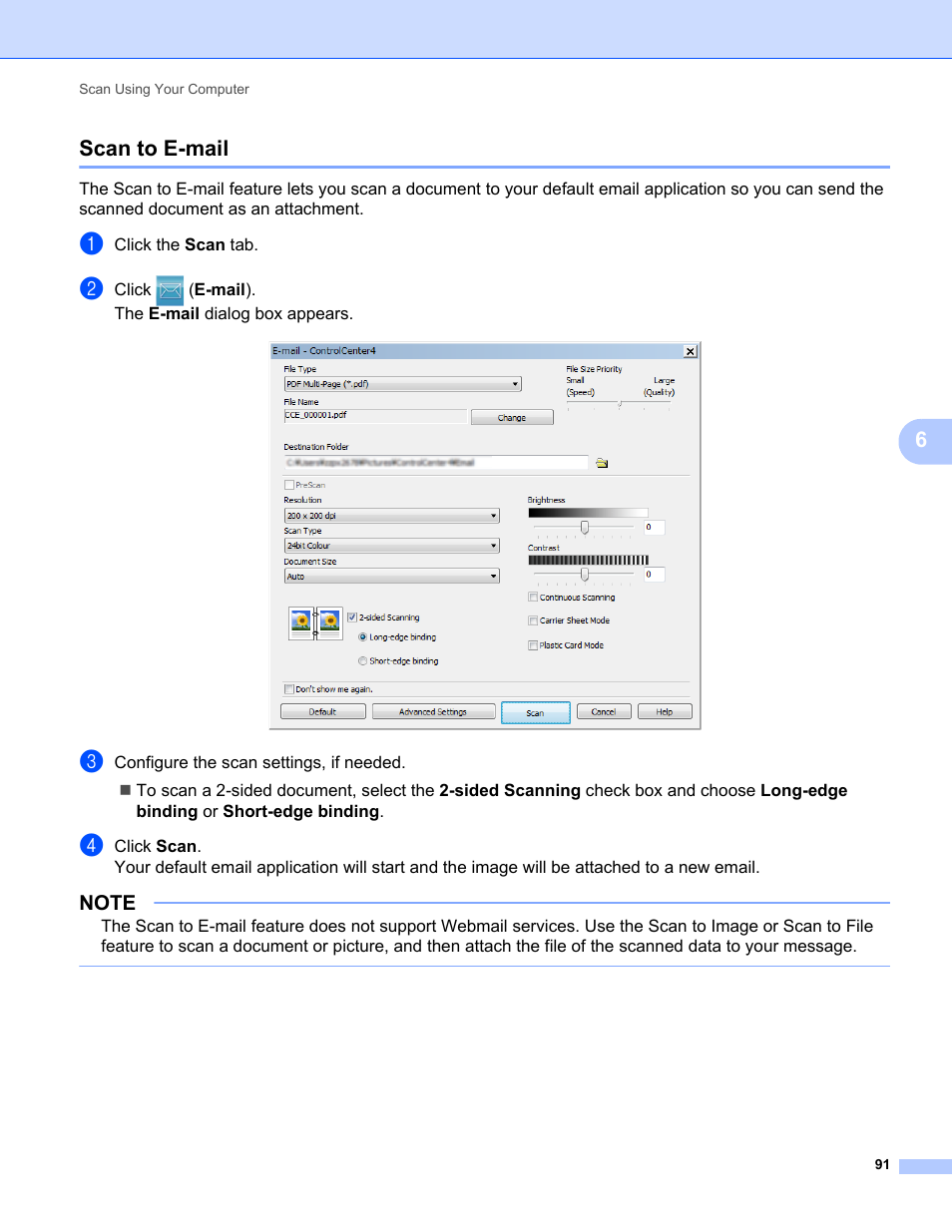 Scan to e-mail, 6scan to e-mail | Brother ADS-2400N User Manual | Page 107 / 319