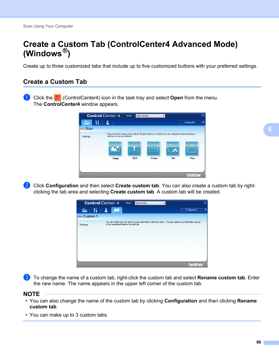 Create a custom tab | Brother ADS-2400N User Manual | Page 114 / 319