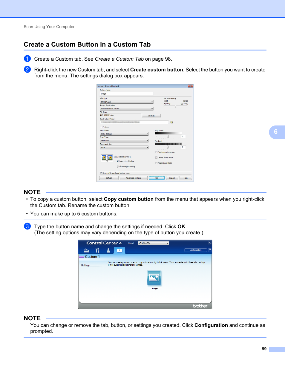 Create a custom button in a custom tab, 6create a custom button in a custom tab | Brother ADS-2400N User Manual | Page 115 / 319