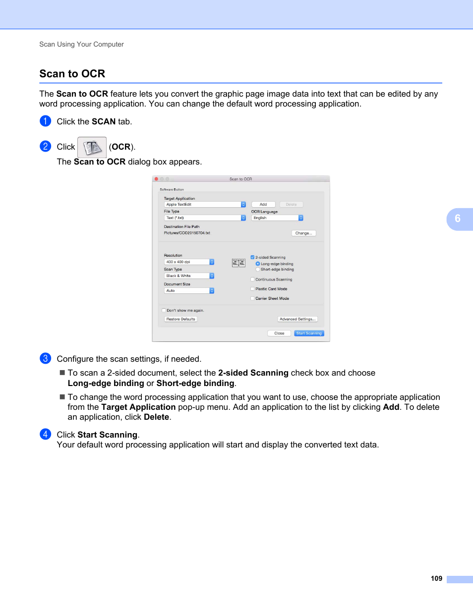 Scan to ocr, 6scan to ocr | Brother ADS-2400N User Manual | Page 125 / 319