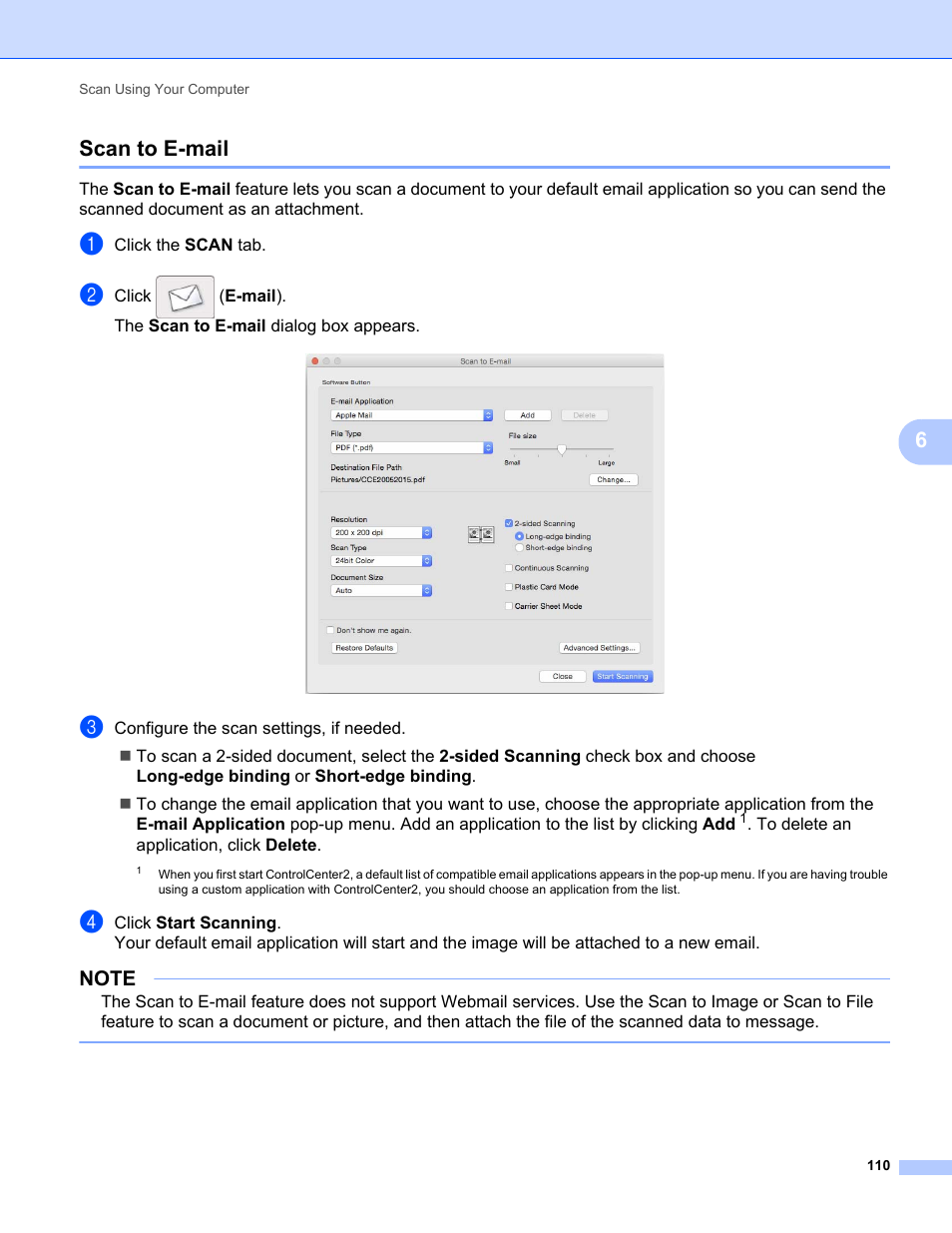 Scan to e-mail, 6scan to e-mail | Brother ADS-2400N User Manual | Page 126 / 319