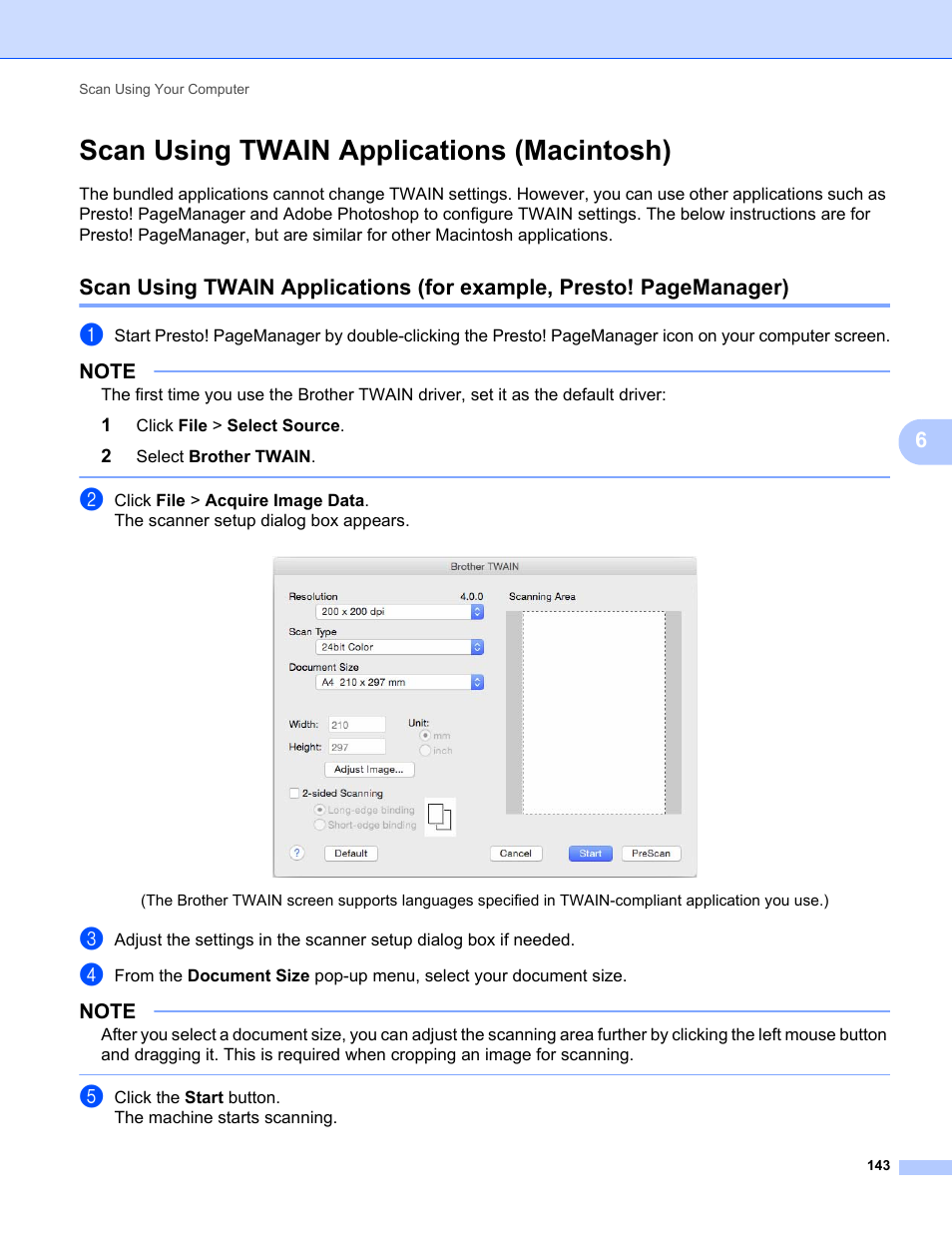 Scan using twain applications (macintosh) | Brother ADS-2400N User Manual | Page 159 / 319