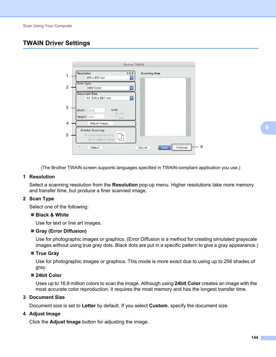 Twain driver settings, 6twain driver settings | Brother ADS-2400N User Manual | Page 160 / 319