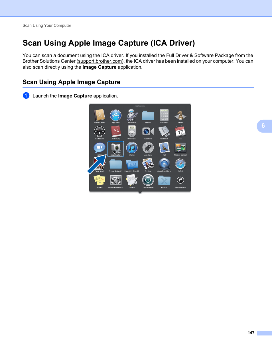 Scan using apple image capture (ica driver), Scan using apple image capture | Brother ADS-2400N User Manual | Page 163 / 319