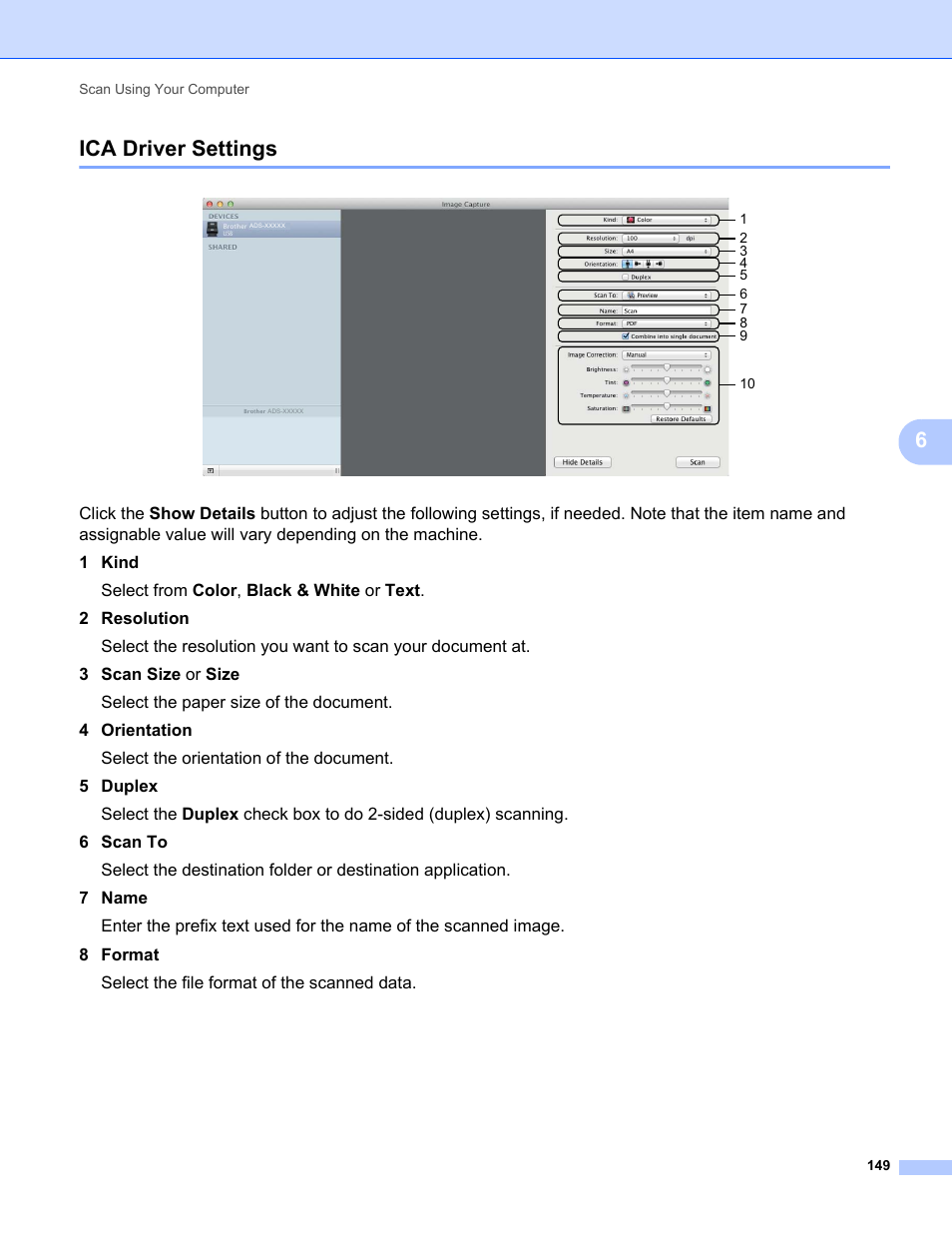 Ica driver settings, 6ica driver settings | Brother ADS-2400N User Manual | Page 165 / 319