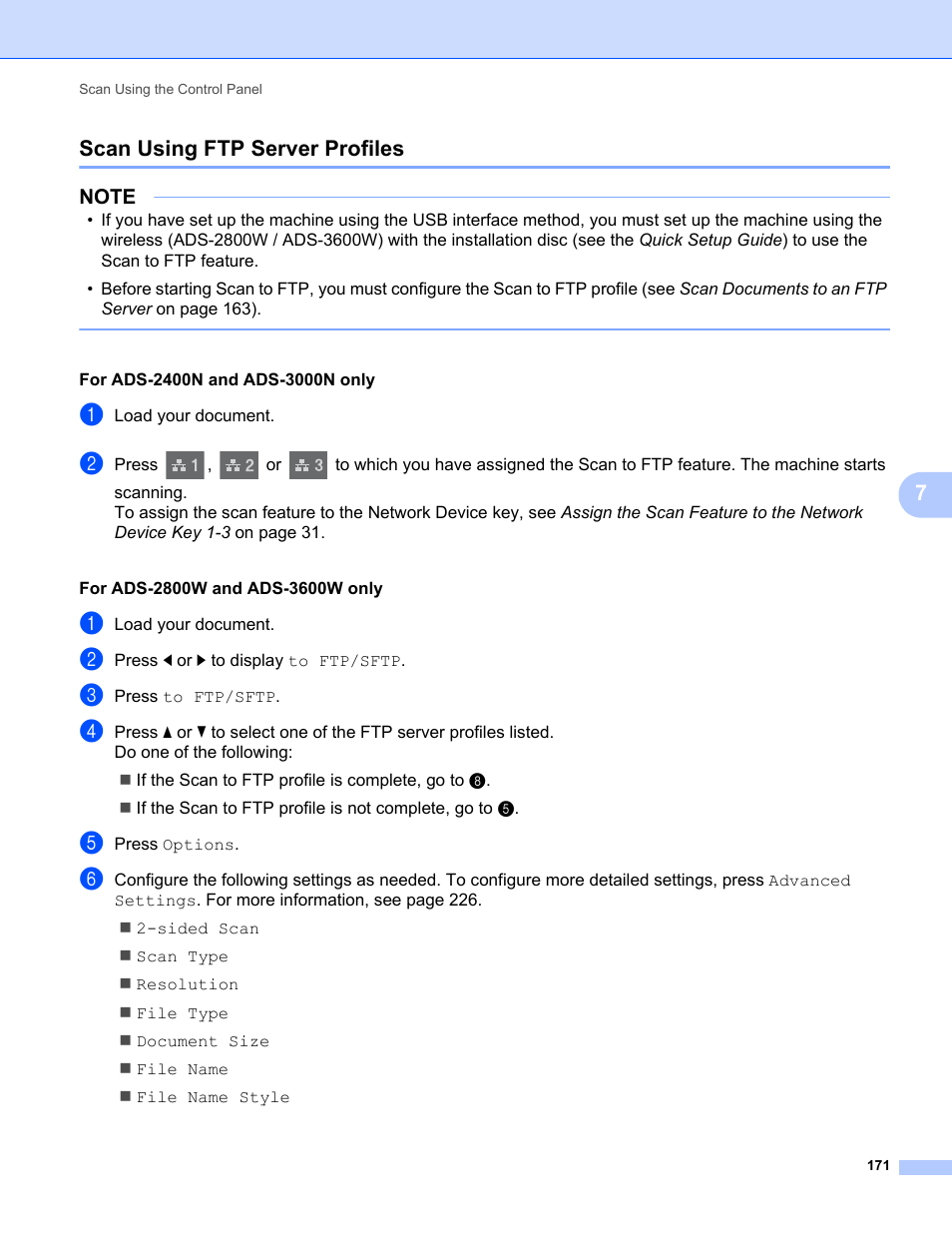 Scan using ftp server profiles | Brother ADS-2400N User Manual | Page 187 / 319