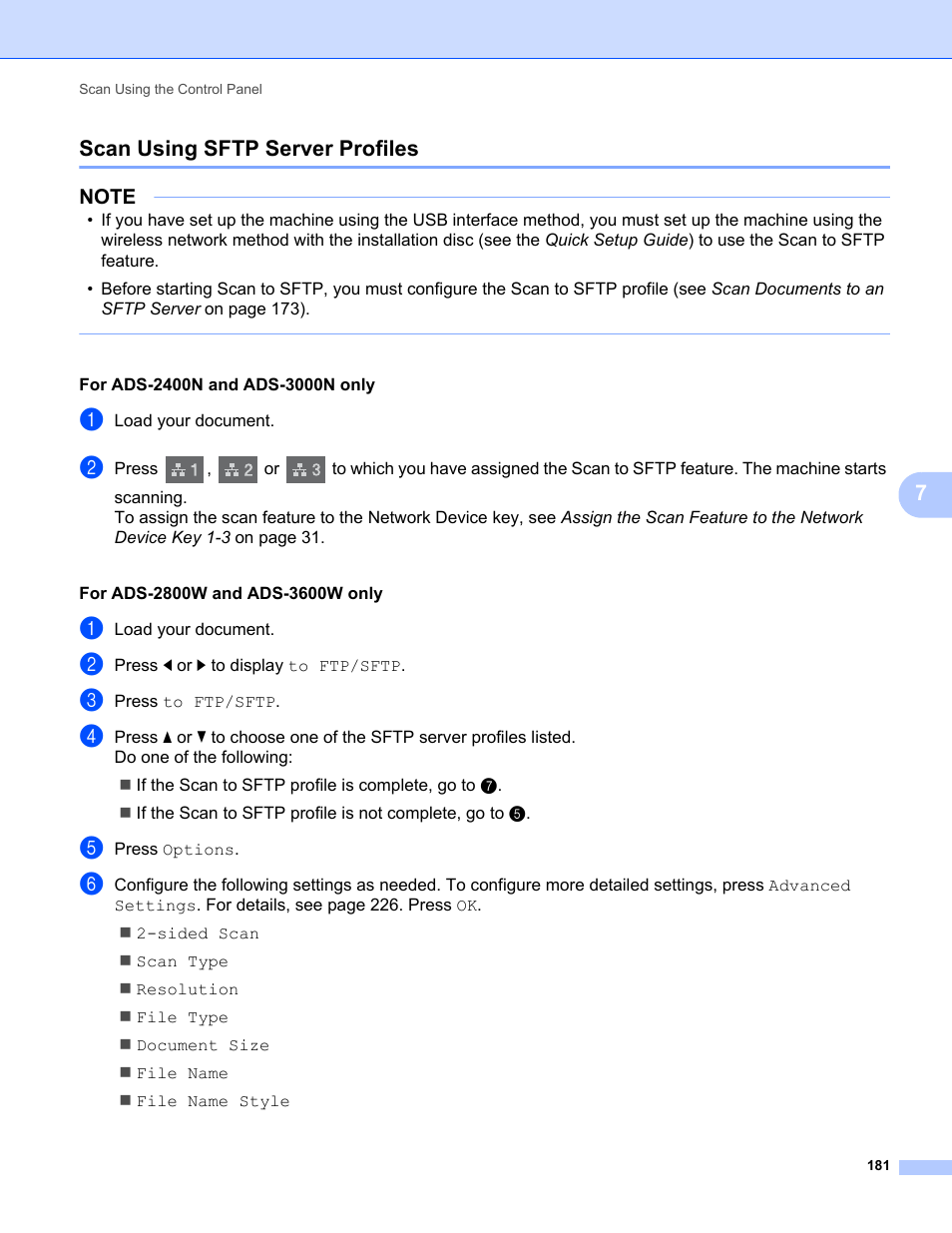 Scan using sftp server profiles | Brother ADS-2400N User Manual | Page 197 / 319