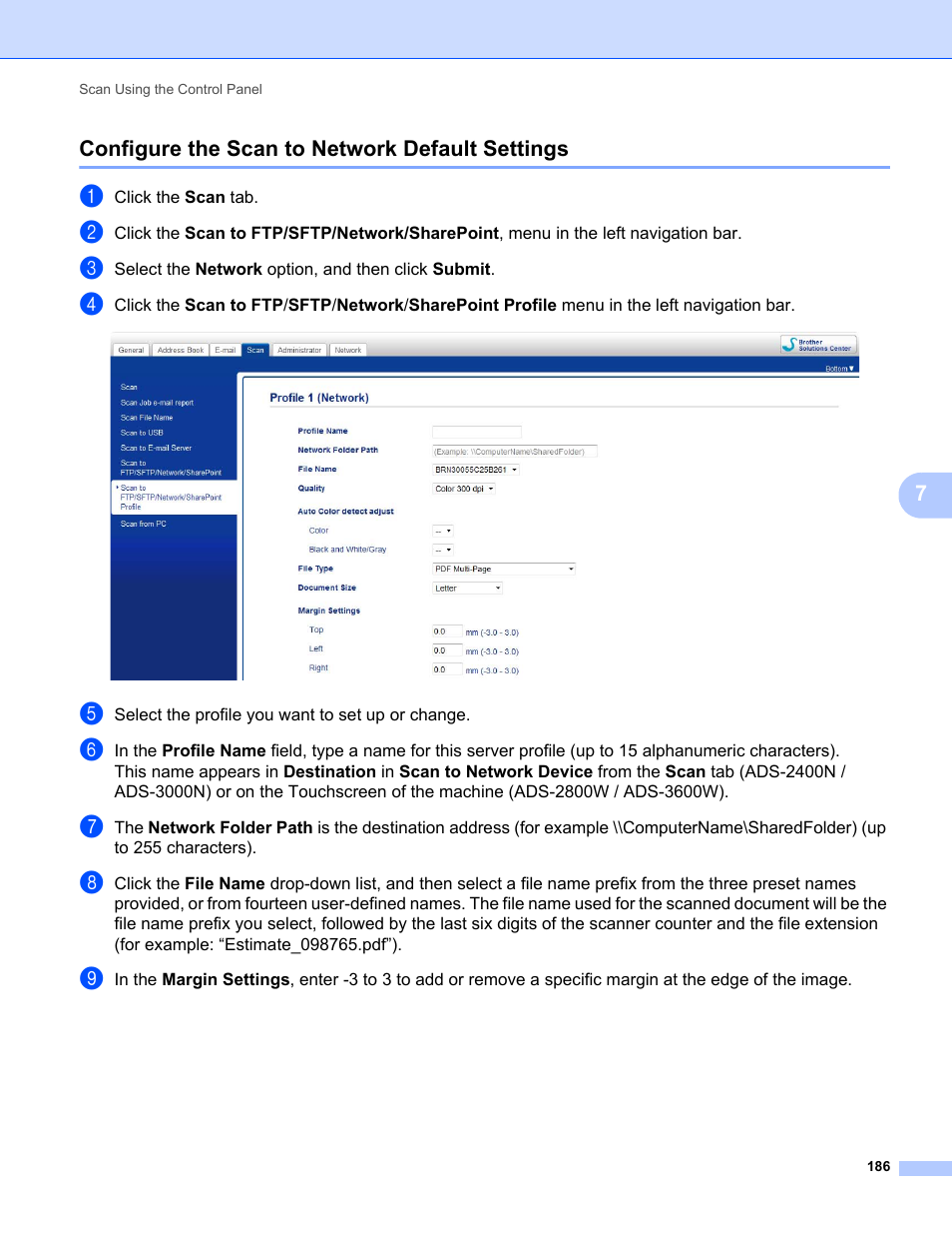 Configure the scan to network default settings | Brother ADS-2400N User Manual | Page 202 / 319