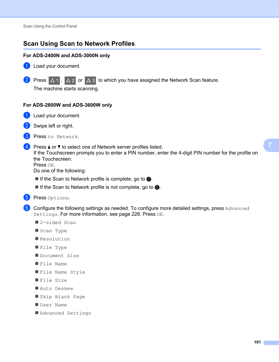 Scan using scan to network profiles | Brother ADS-2400N User Manual | Page 207 / 319