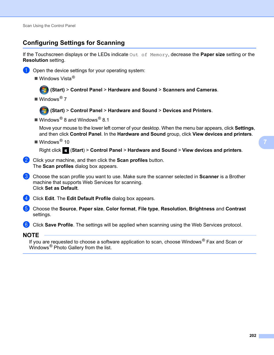 Configuring settings for scanning, 7configuring settings for scanning | Brother ADS-2400N User Manual | Page 218 / 319