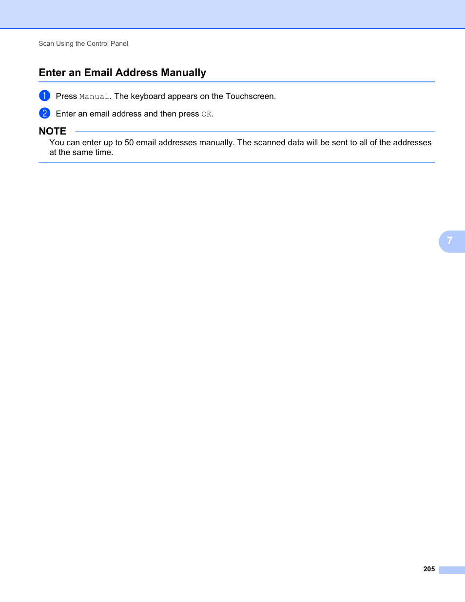 Enter an email address manually, 7enter an email address manually | Brother ADS-2400N User Manual | Page 221 / 319