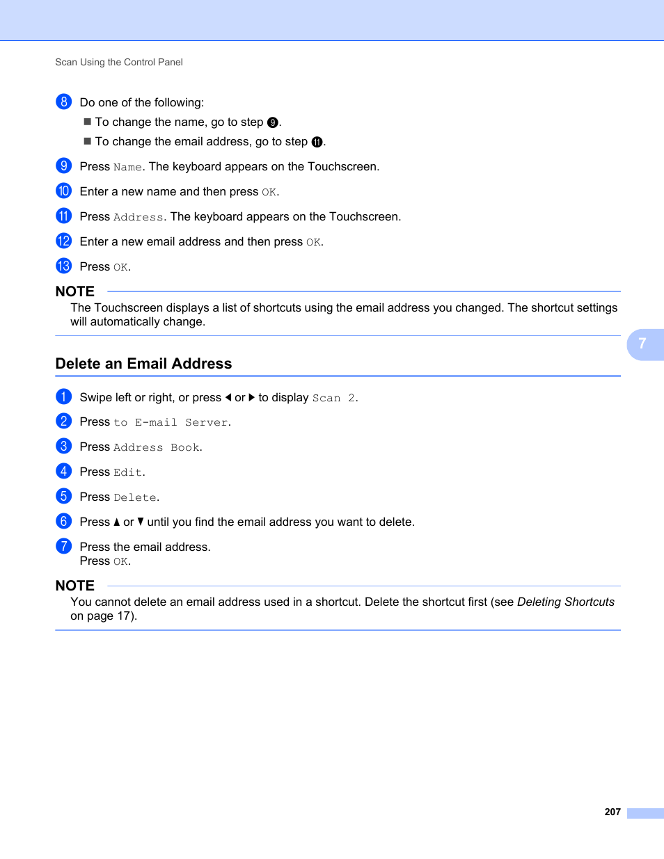 Delete an email address | Brother ADS-2400N User Manual | Page 223 / 319