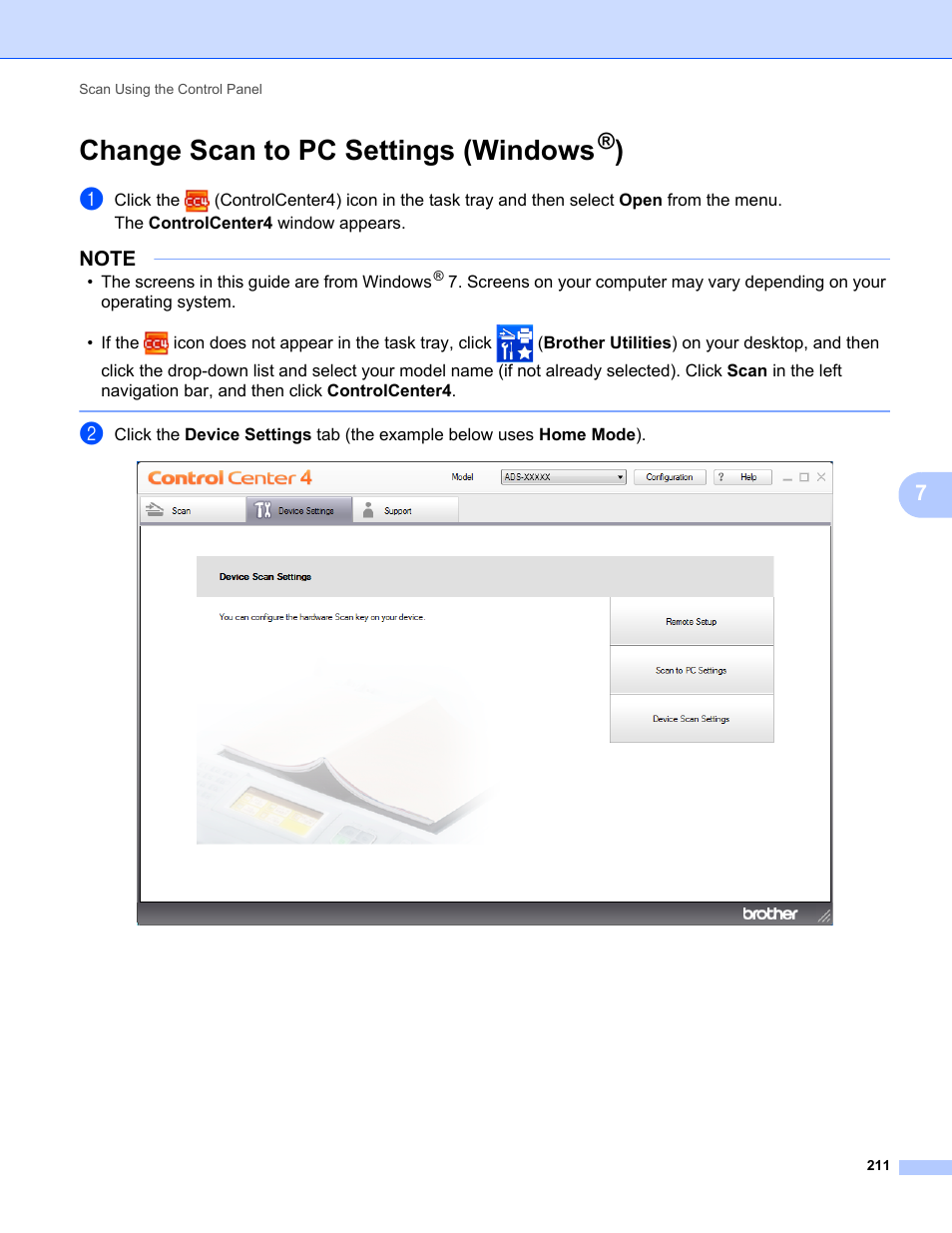 Change scan to pc settings (windows®), Change scan to pc settings (windows, See change scan to pc settings (windows | Brother ADS-2400N User Manual | Page 227 / 319
