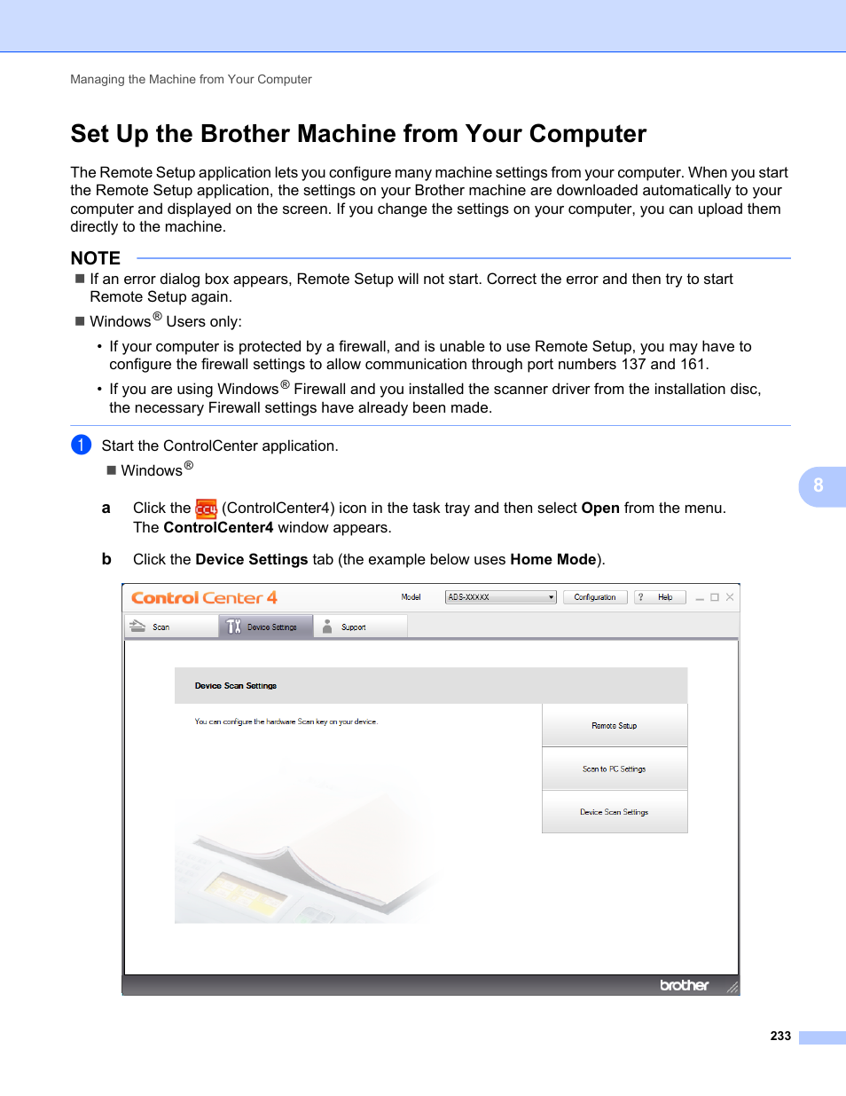 Set up the brother machine from your computer | Brother ADS-2400N User Manual | Page 249 / 319