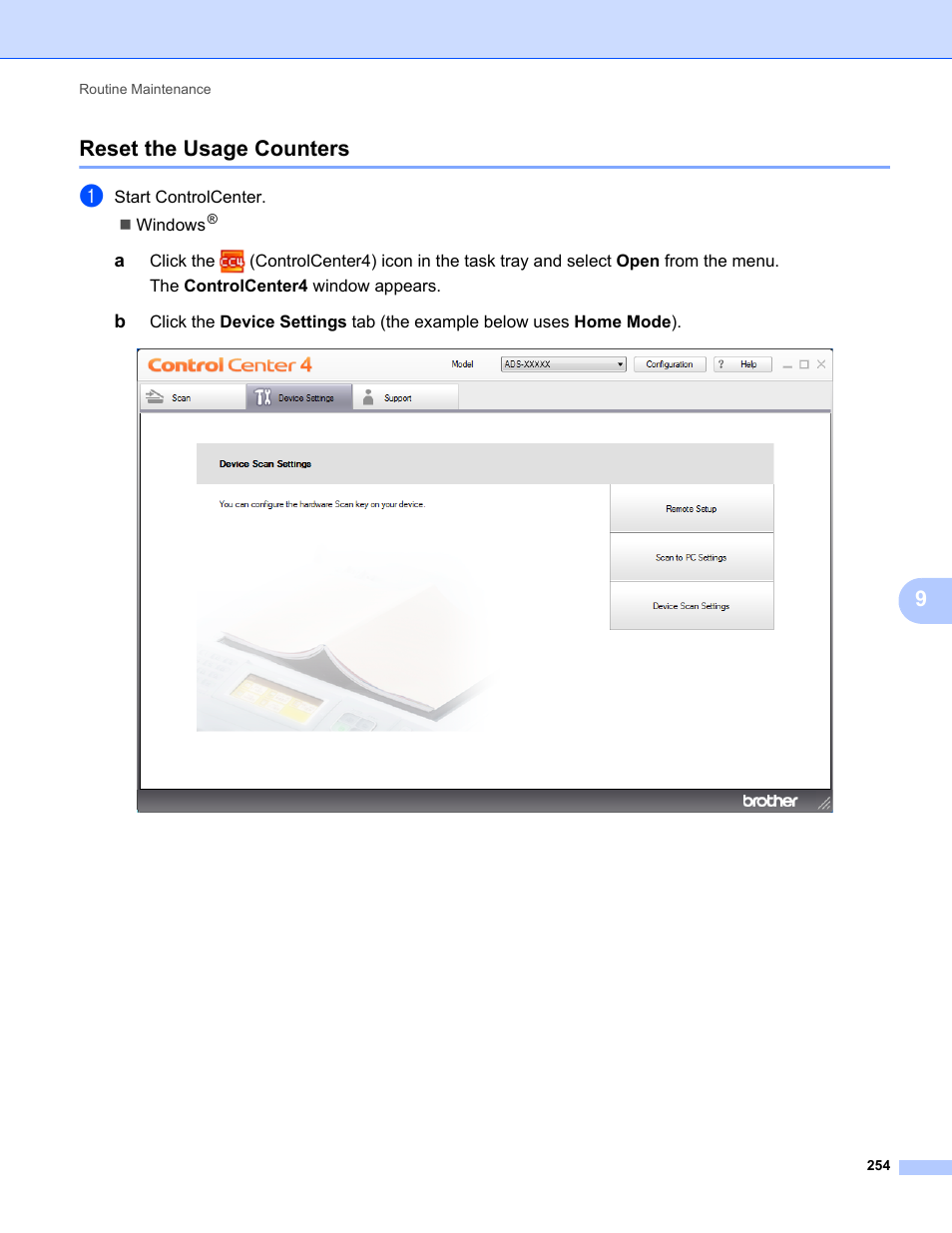 Reset the usage counters, 9reset the usage counters | Brother ADS-2400N User Manual | Page 270 / 319