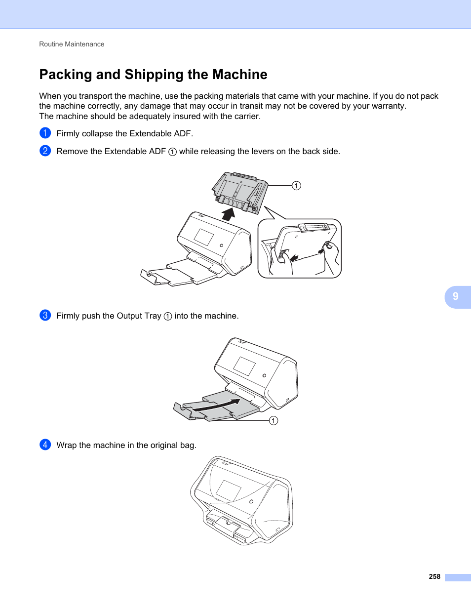 Packing and shipping the machine | Brother ADS-2400N User Manual | Page 274 / 319