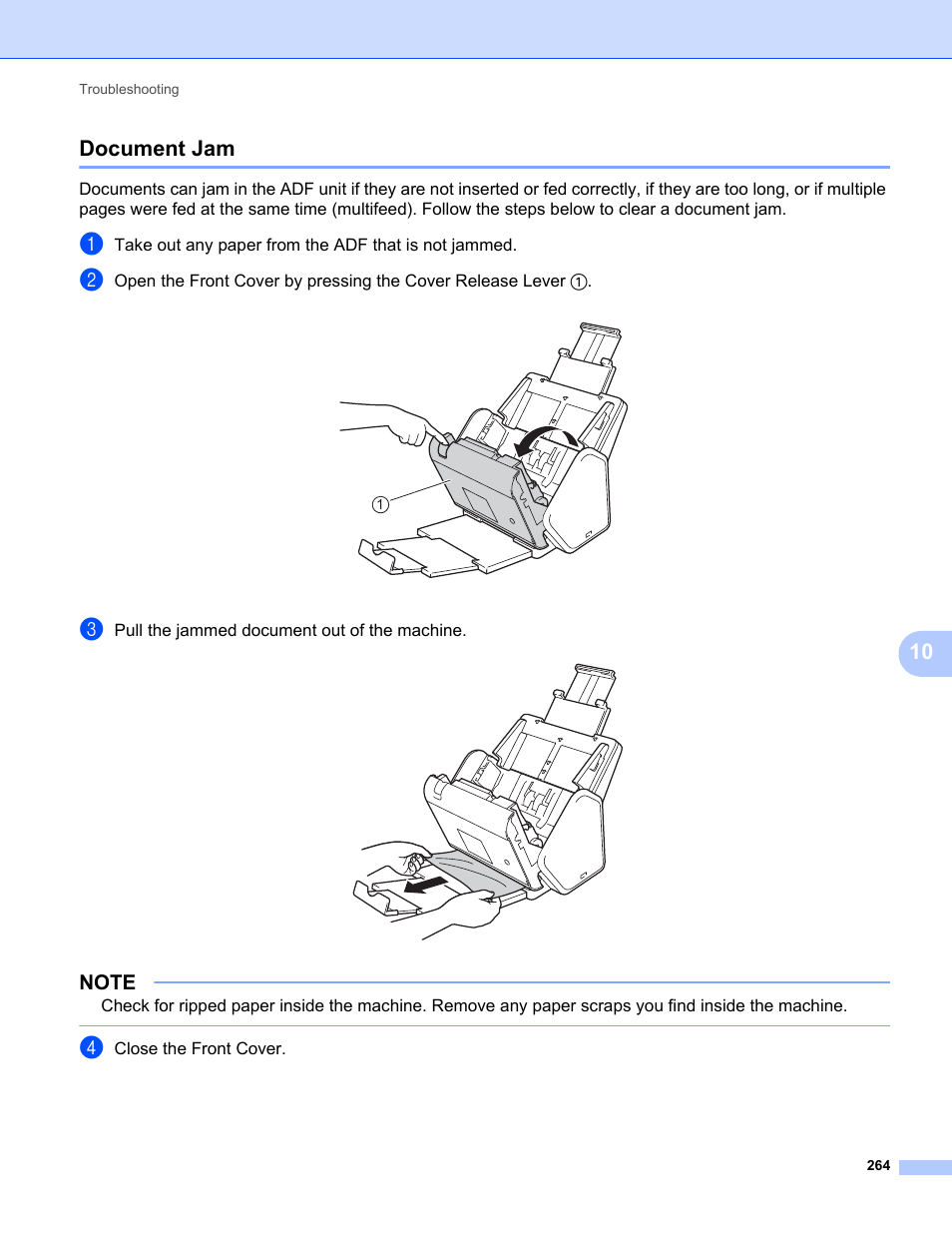 Document jam, 10 document jam | Brother ADS-2400N User Manual | Page 280 / 319