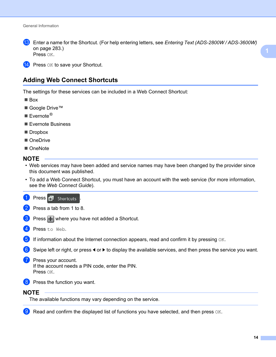 Adding web connect shortcuts | Brother ADS-2400N User Manual | Page 30 / 319