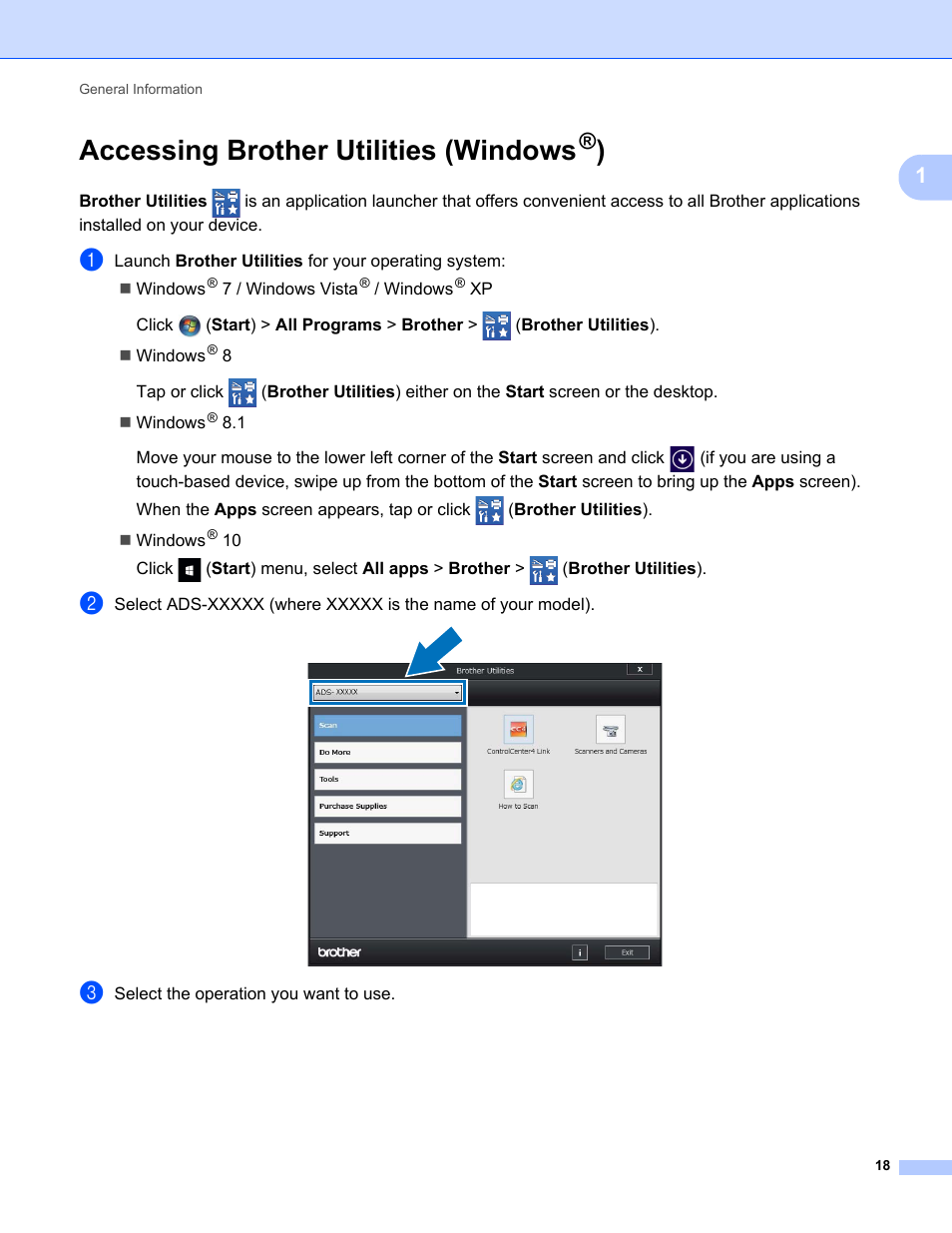 Accessing brother utilities (windows®), Accessing brother utilities (windows | Brother ADS-2400N User Manual | Page 34 / 319