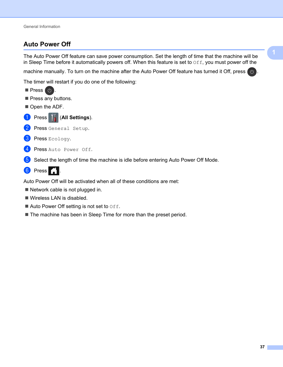 Auto power off | Brother ADS-2400N User Manual | Page 53 / 319