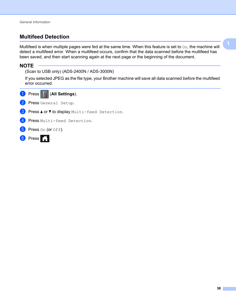 Multifeed detection | Brother ADS-2400N User Manual | Page 54 / 319