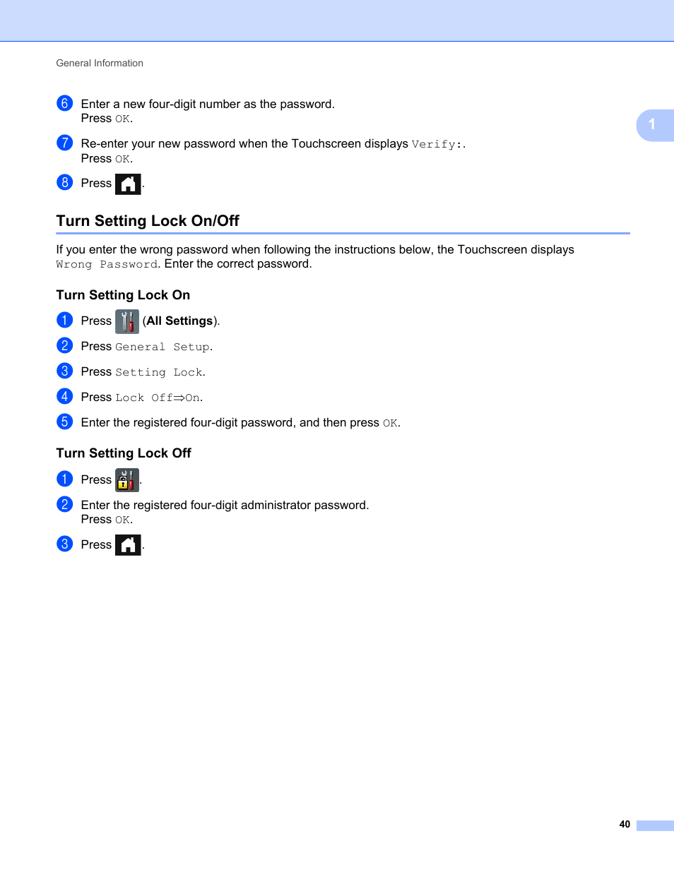 Turn setting lock on/off | Brother ADS-2400N User Manual | Page 56 / 319