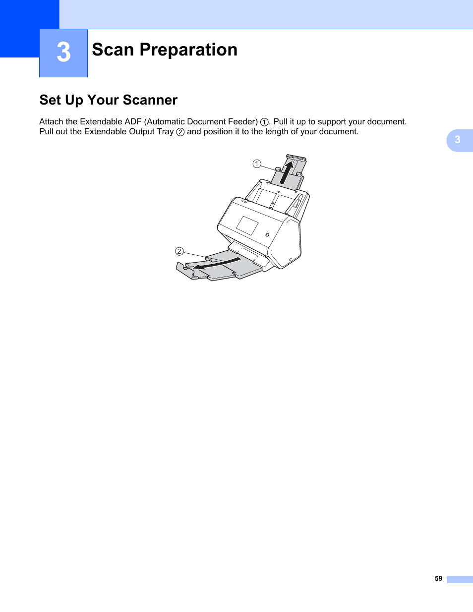 3 scan preparation, Set up your scanner, Scan preparation | Brother ADS-2400N User Manual | Page 75 / 319