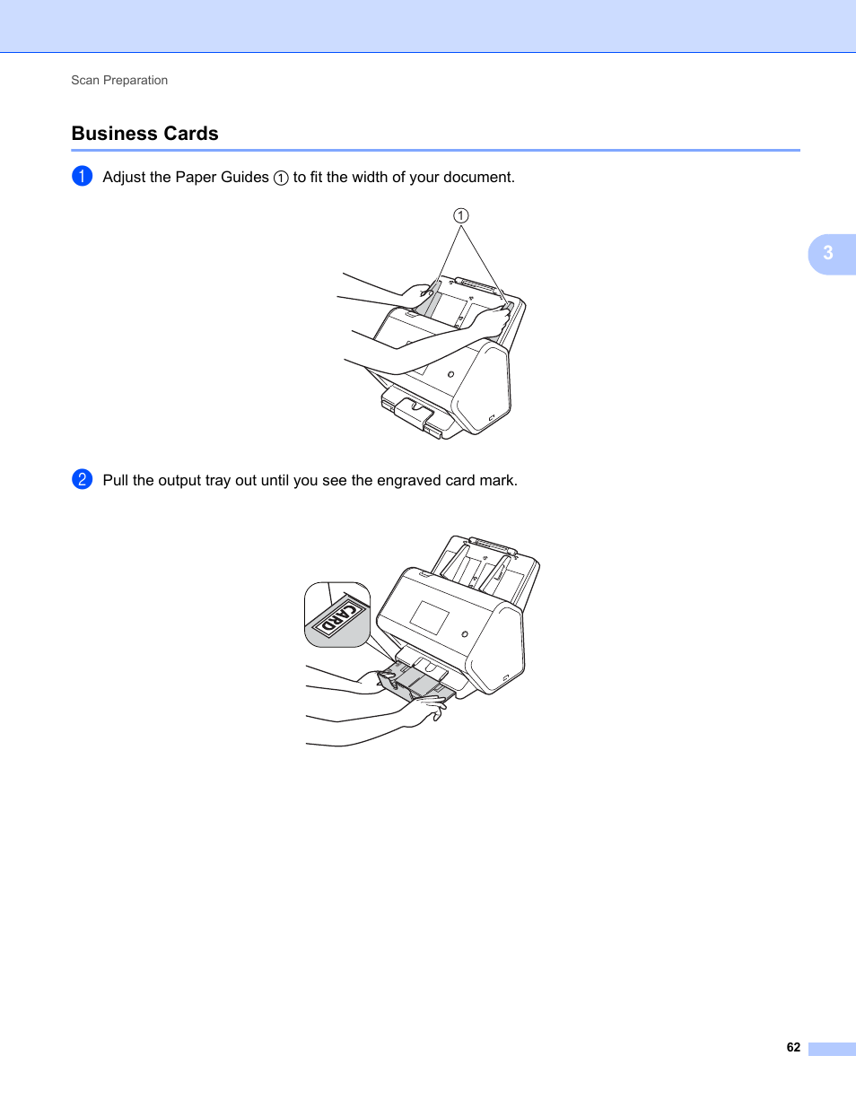 Business cards, 3business cards | Brother ADS-2400N User Manual | Page 78 / 319