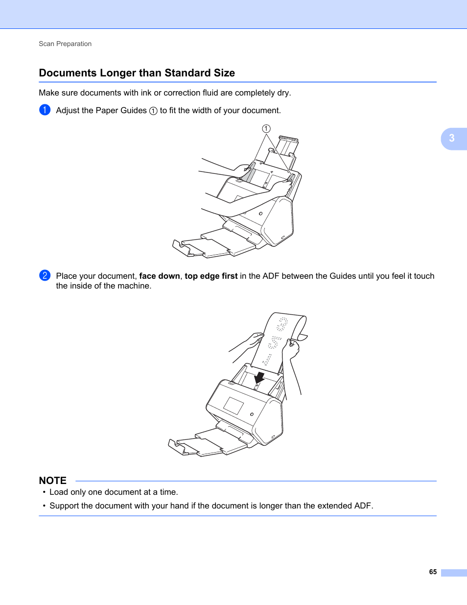 Documents longer than standard size, 3documents longer than standard size | Brother ADS-2400N User Manual | Page 81 / 319