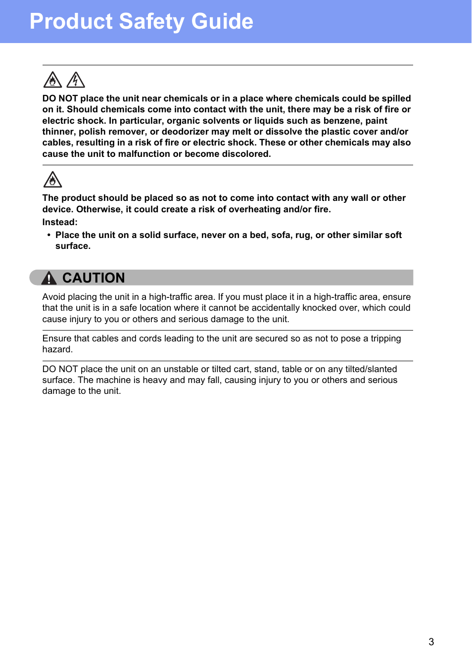 Product safety guide, Caution | Brother ADS-2400N User Manual | Page 3 / 16