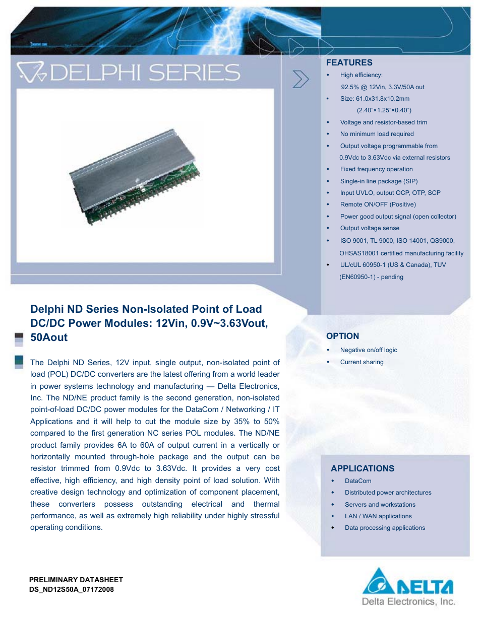 Delta Electronics Delphi ND Series User Manual | 12 pages