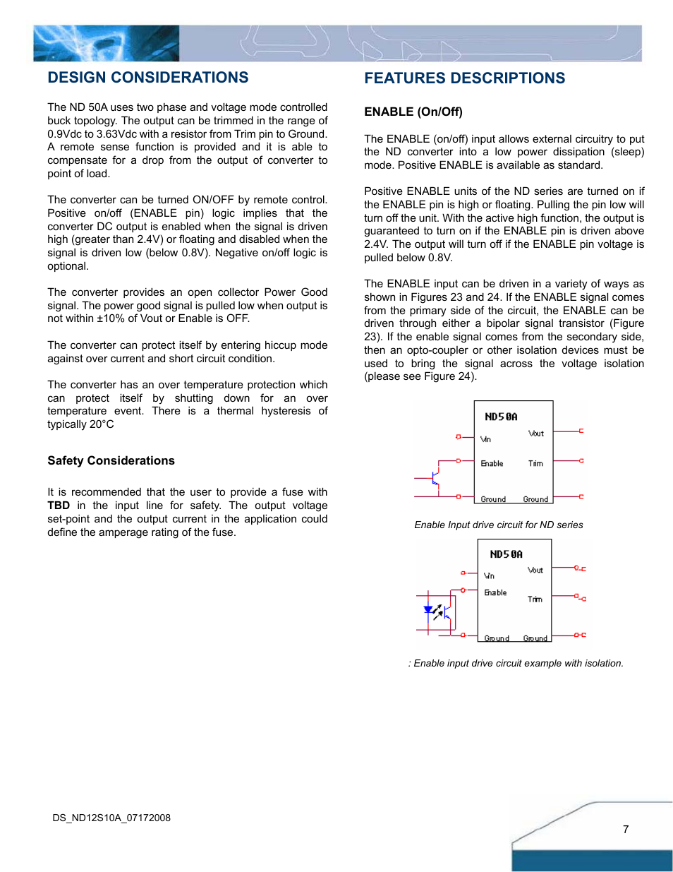 Design considerations, Features descriptions | Delta Electronics Delphi ND Series User Manual | Page 7 / 12