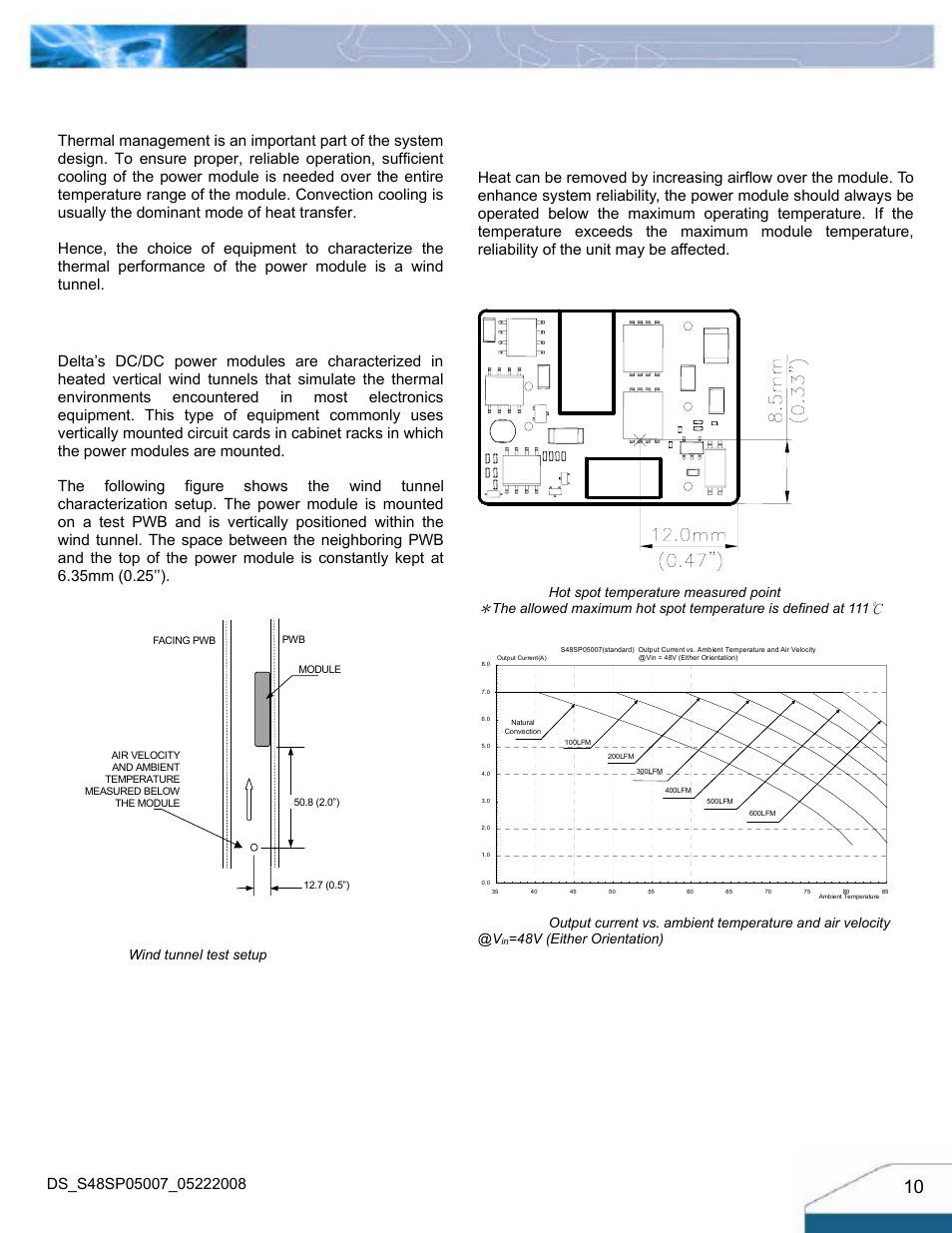 Thermal considerations, Thermal curves, Thermal testing setup | Thermal derating | Delta Electronics S48SP User Manual | Page 10 / 14